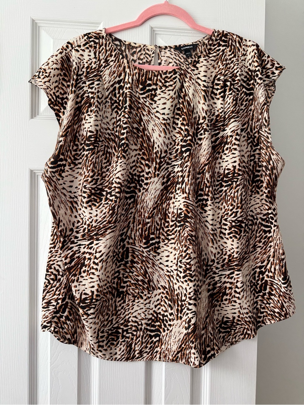 Express Brown and Cream Animal Print Cap Sleeve Blouse